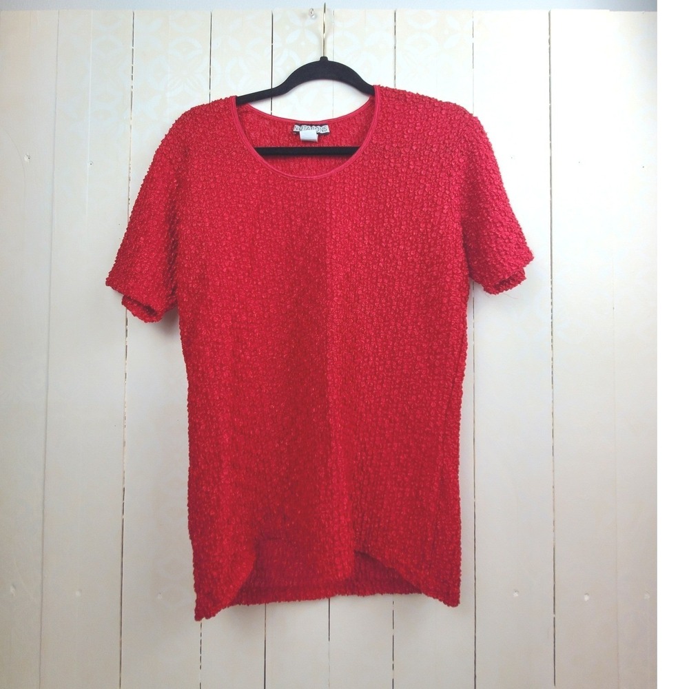 Y2K Notations Red Popcorn Texture Top Y2K Short Sleeve Made in USA Small NWT